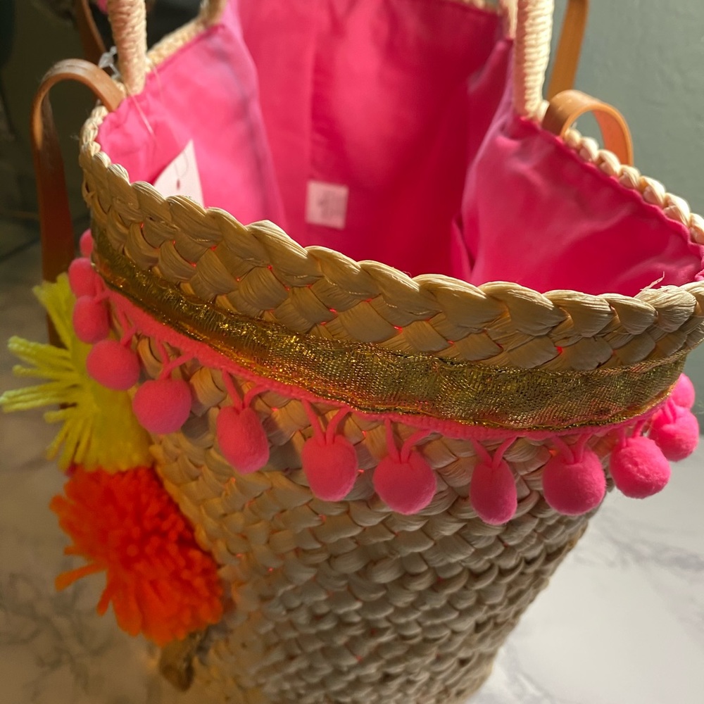 Emma Lomax Ice Cream Pom Pom Straw Tote Bag - Picture 5 of 16